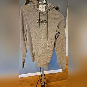 HOLLISTER GRAY HOODIE- FLOWERS PATTERN ON FRONT- SIZE SMALL